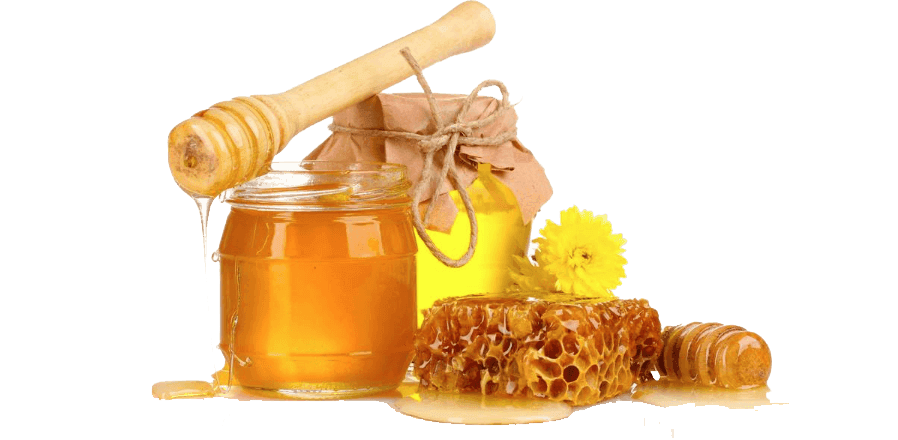 Honey jar with bees and flowers